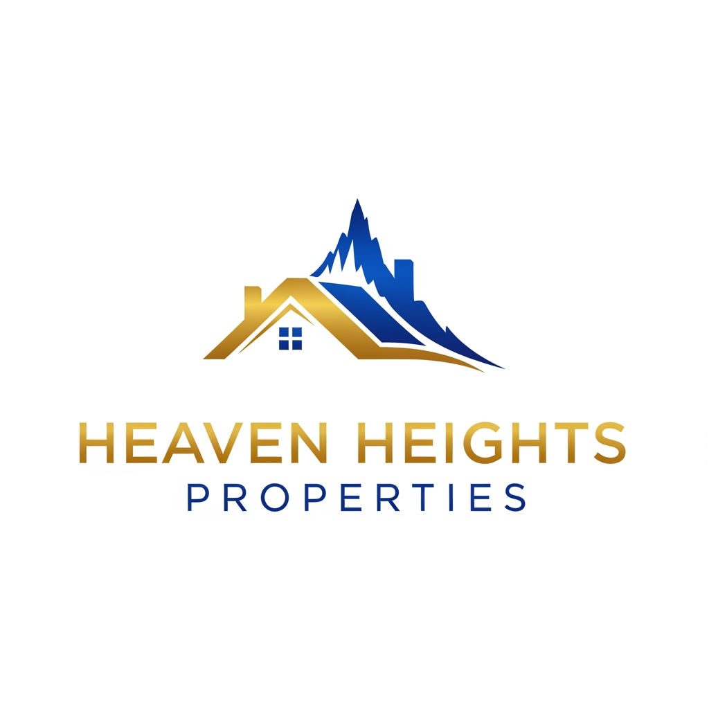 AI Design for Create Logo for real Estate agency called "Heaven Heights Properties" . The logo color will be Golden and royal blue. Logo should be clean, clear and professional. Should be meaningful and attractive. Not too big, elegant and clean