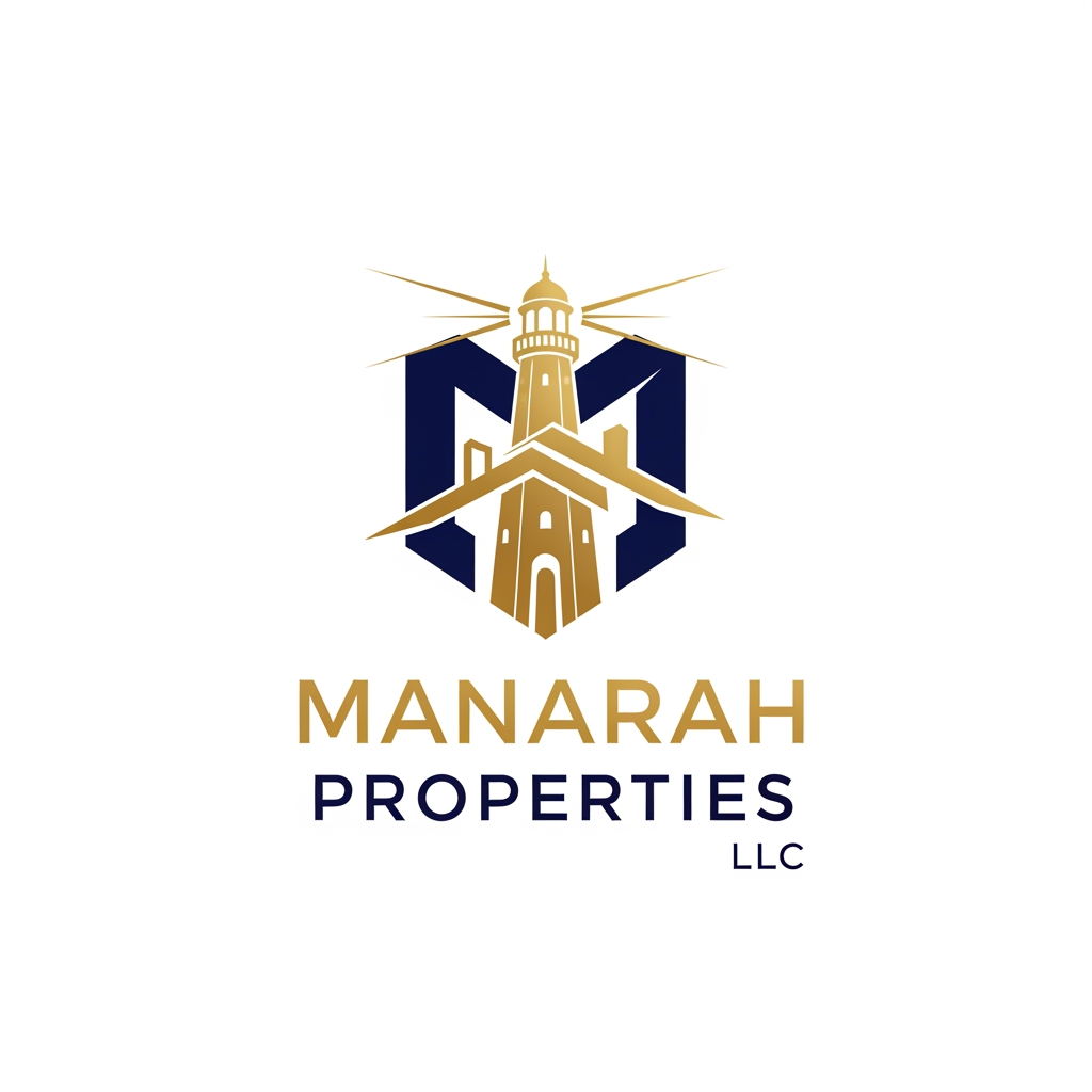 AI Design for Create a Golden and Navy. Blue logo for Real Estate agency "Manarah Properties LLC"