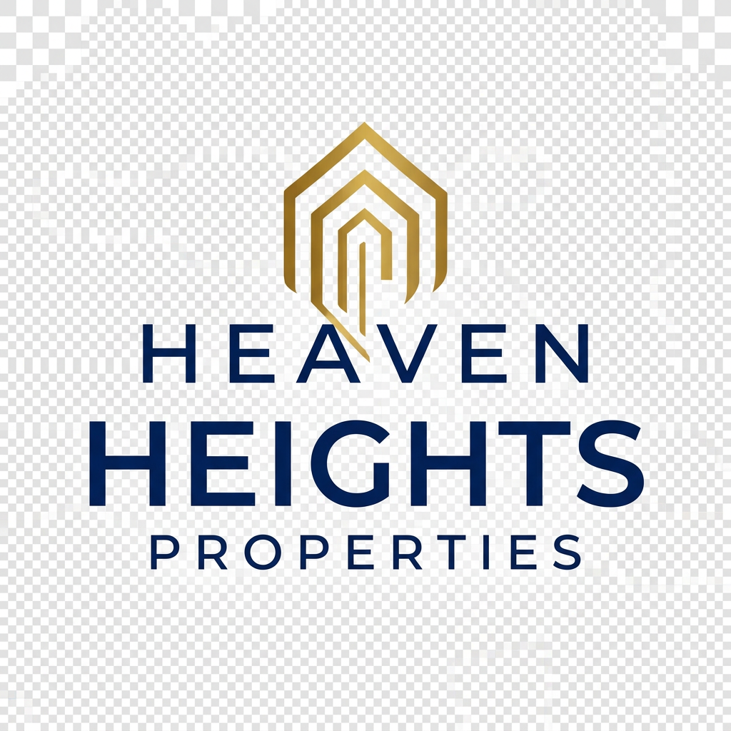 AI Design for These logo looks good. Change the name to "Heaven Heights Properties". The color should be golden and navy blue
give me clean and clear png version of logo