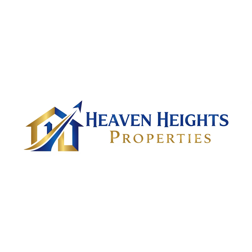 AI Design for Create Logo for real Estate agency called "Heaven Heights Properties" . The logo color will be Golden and royal blue. Logo should be clean, clear and professional. Should be meaningful and attractive. Not too big, elegant and clean