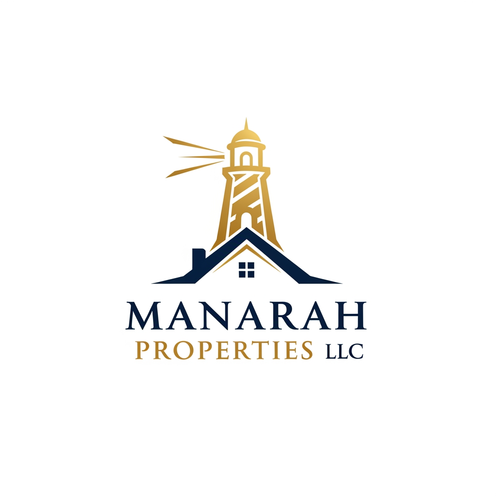 AI Design for Create a Golden and Navy. Blue logo for Real Estate agency "Manarah Properties LLC"