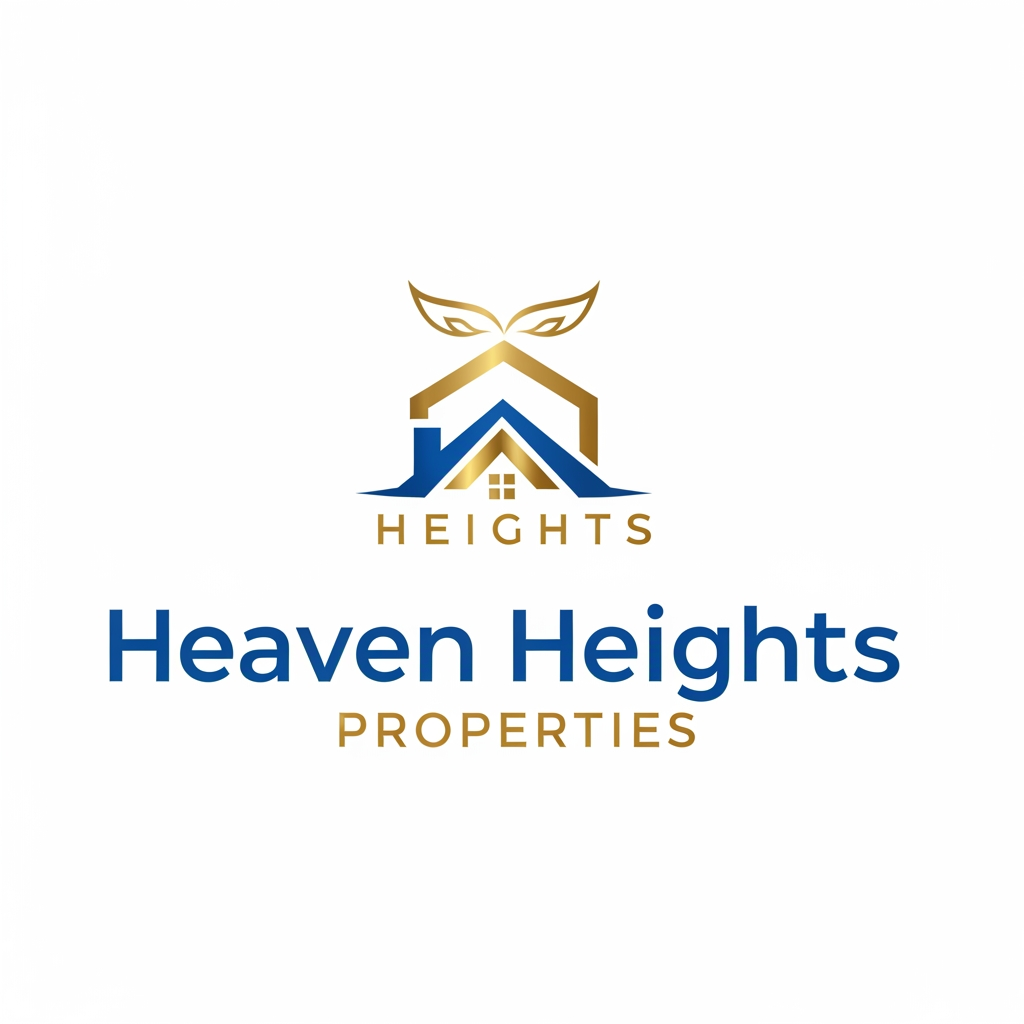 AI Design for Create Logo for real Estate agency called "Heaven Heights Properties" . The logo color will be Golden and royal blue. Logo should be clean, clear and professional. Should be meaningful and attractive.