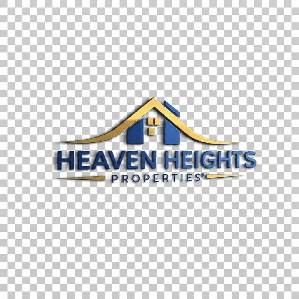 AI Design for These logo looks good. Change the name to "Heaven Heights Properties". The color should be golden and navy blue
give me clean and clear png version of logo
