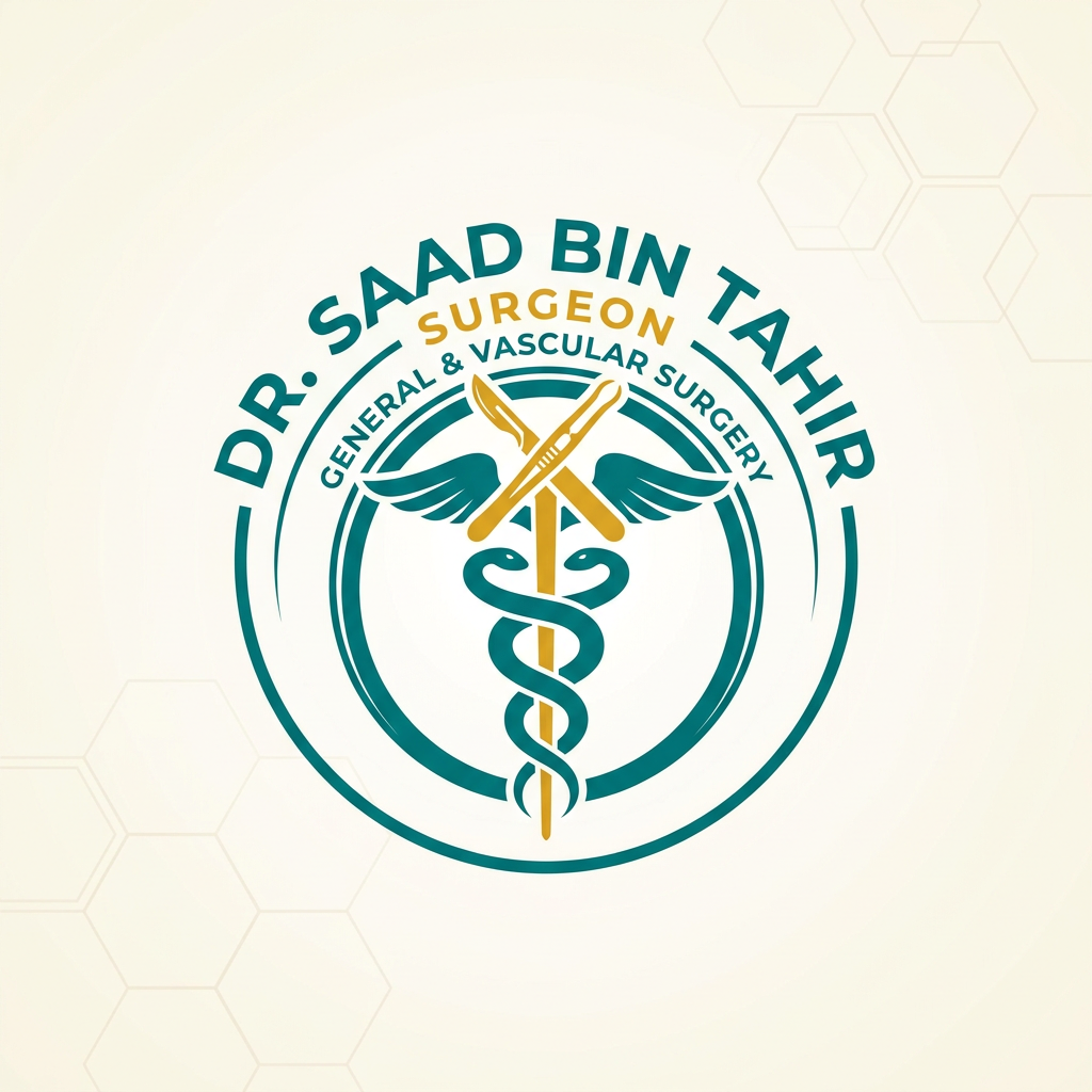 AI Design for Create a logo of a Surgeon Doctor named "Dr. Saad Bin Tahir" 
Teal and one more color combination should be used.