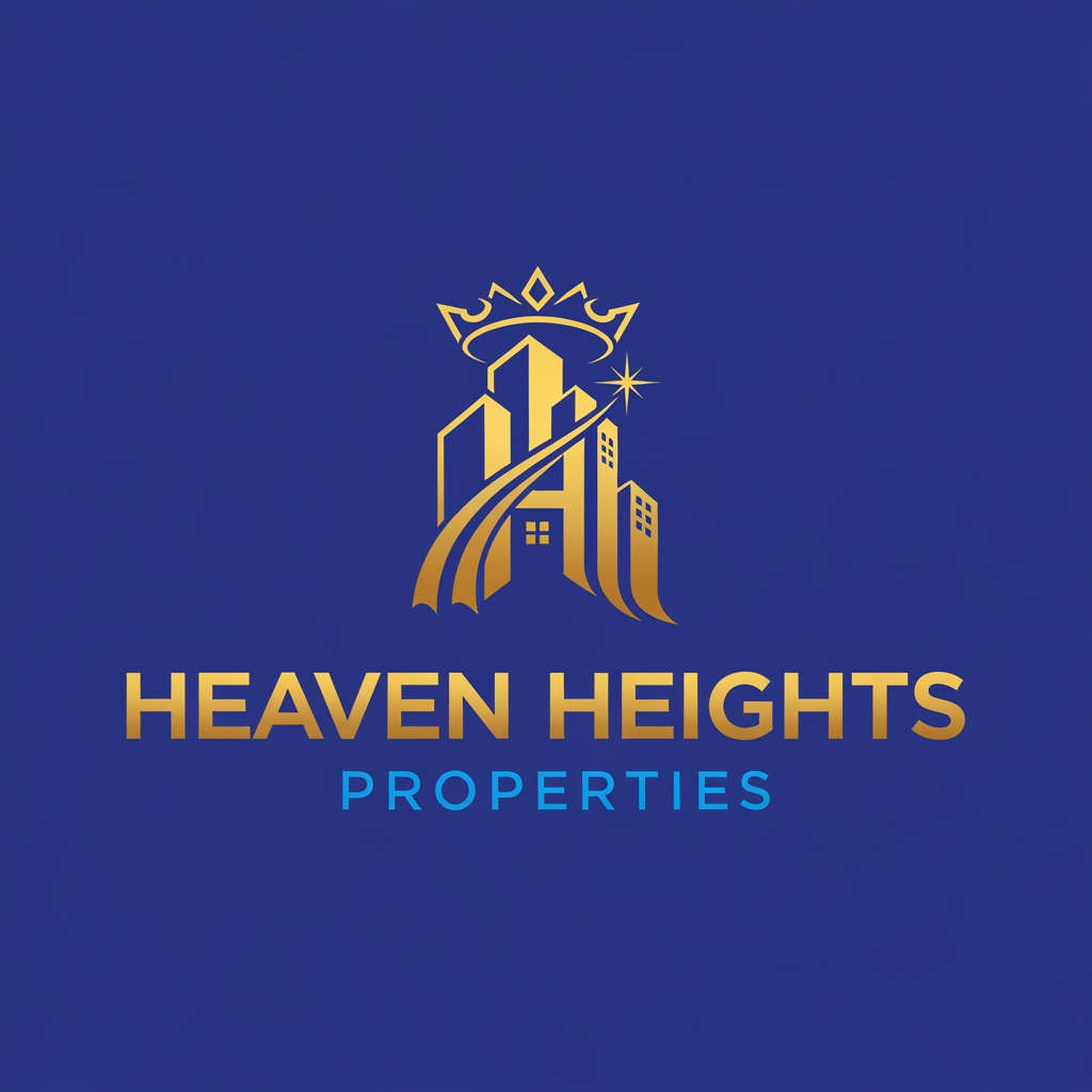 AI Design for Create Logo for real Estate agency called "Heaven Heights Properties" . The logo color will be Golden and royal blue. Logo should be clean, clear and professional. Should be meaningful and attractive.
