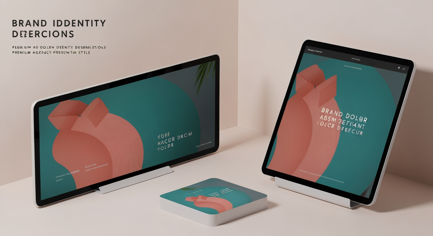 AI Design for Client presentation mockup concept for Brand identity directions for a client. Polished scene showing the design direction applied to a realistic surface, screen, poster, or object, premium agency presentation style, no readable placeholder text.