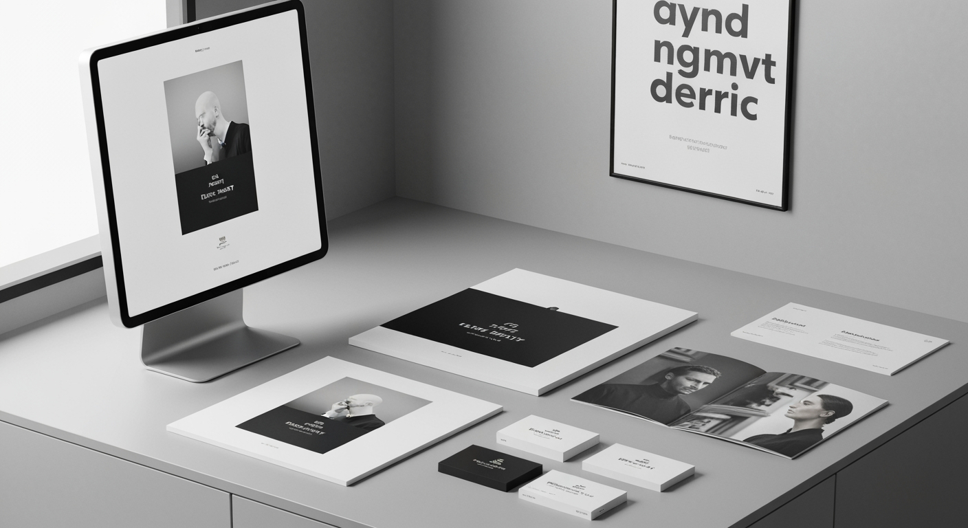 AI Design for Client presentation mockup concept for Brand identity directions for a client. Polished scene showing the design direction applied to a realistic surface, screen, poster, or object, premium agency presentation style, no readable placeholder text.