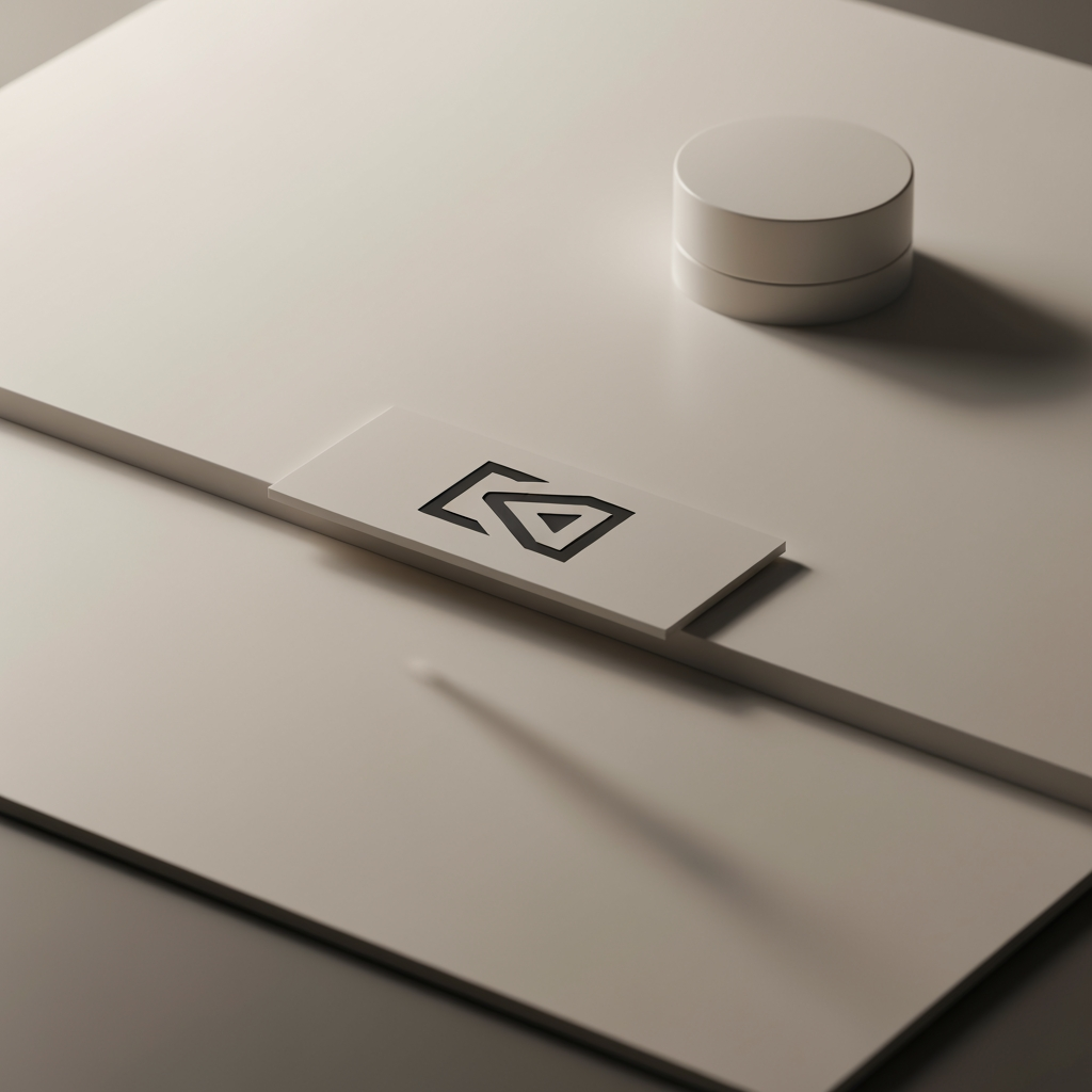 AI Design for Premium logo presentation mockup concept for Brand identity directions for a client. Logo or brand mark displayed on a clean neutral surface with subtle depth, refined shadow, precise alignment, elegant design-studio presentation, no extra readable text.