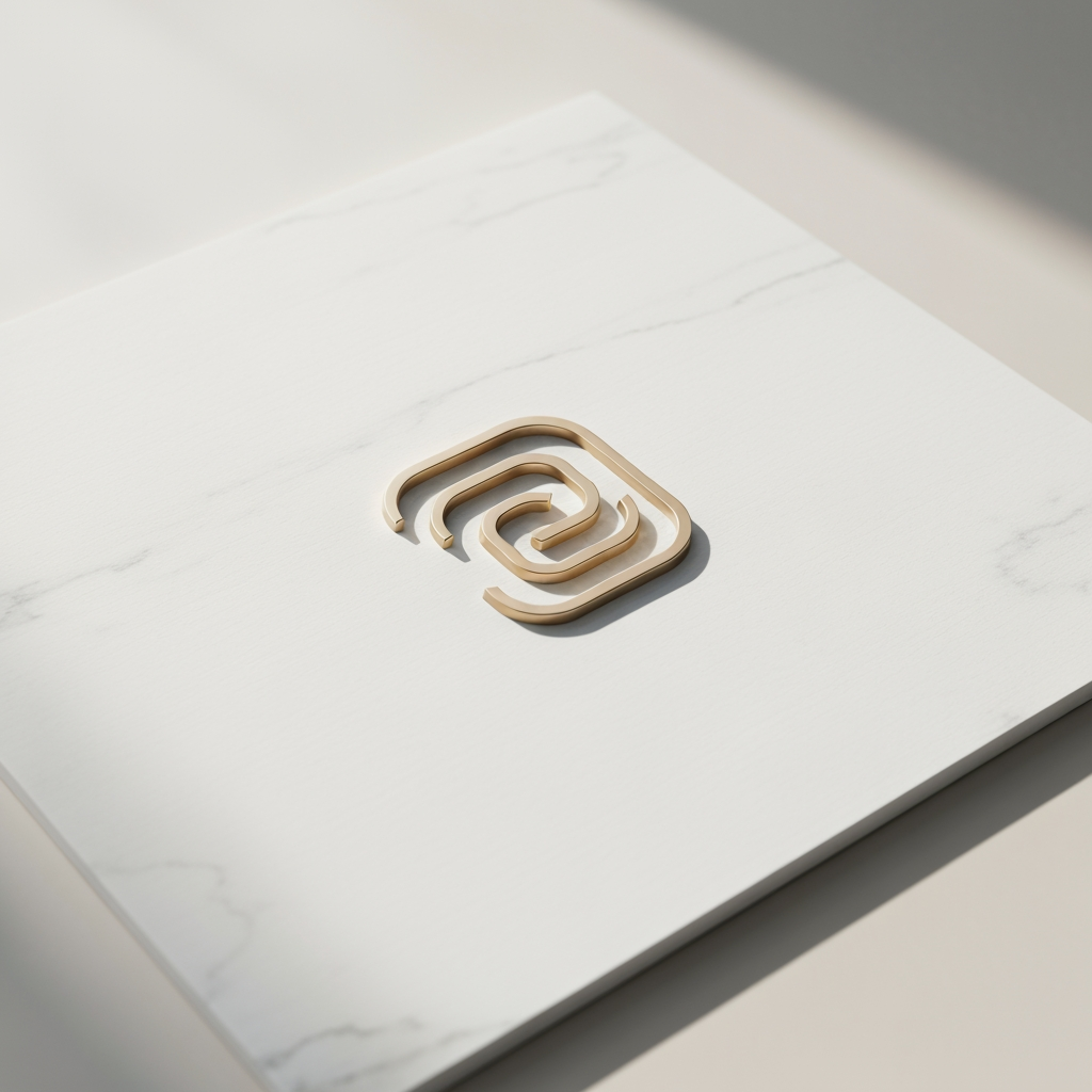 AI Design for Premium logo presentation mockup concept for Social launch kit for a client campaign. Logo or brand mark displayed on a clean neutral surface with subtle depth, refined shadow, precise alignment, elegant design-studio presentation, no extra readable text.