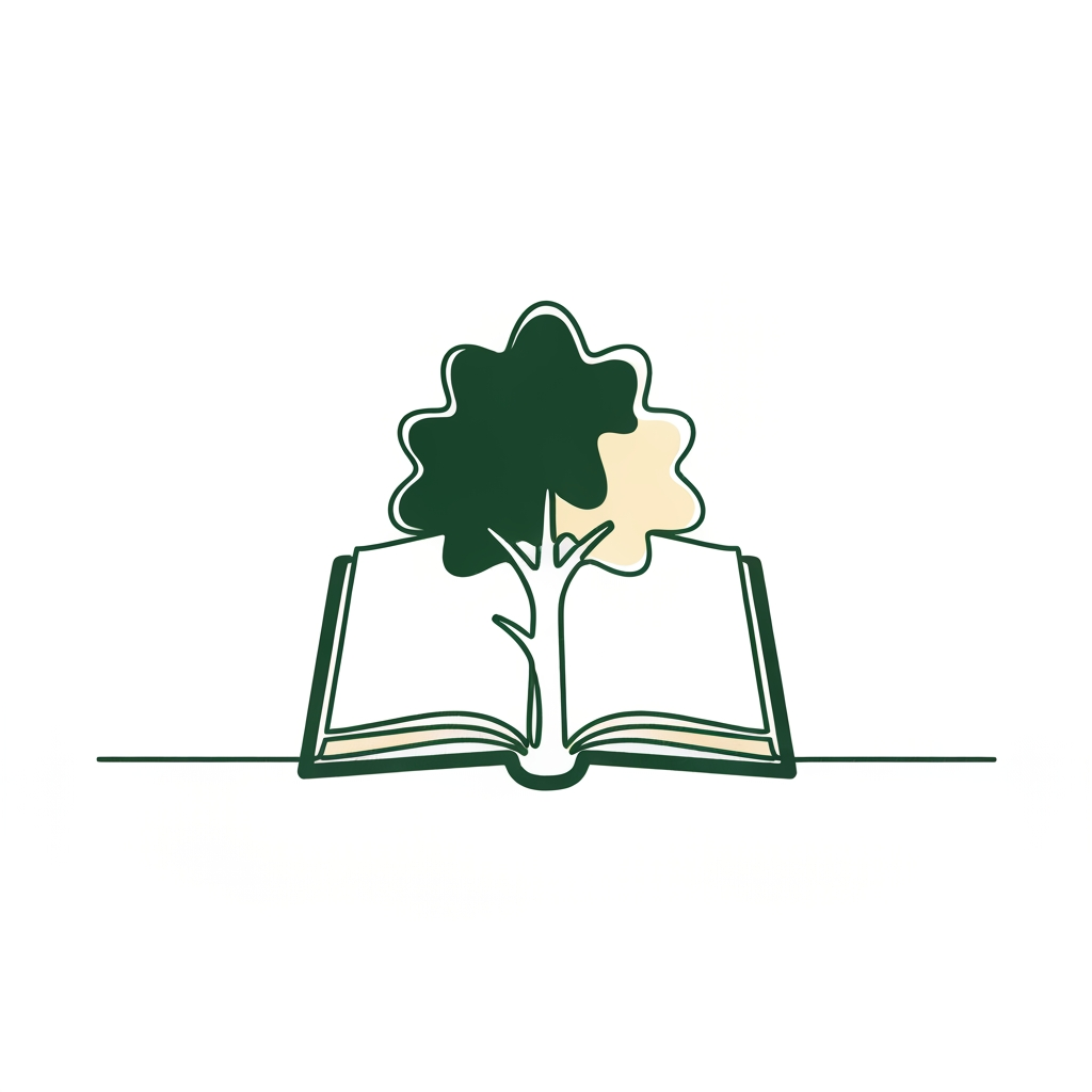 AI Design for Minimalist & ModernIcon: A single continuous line forming an oak tree and an open book.Colors: Deep forest green and soft cream.Vibe: Smart, calm, and educational.