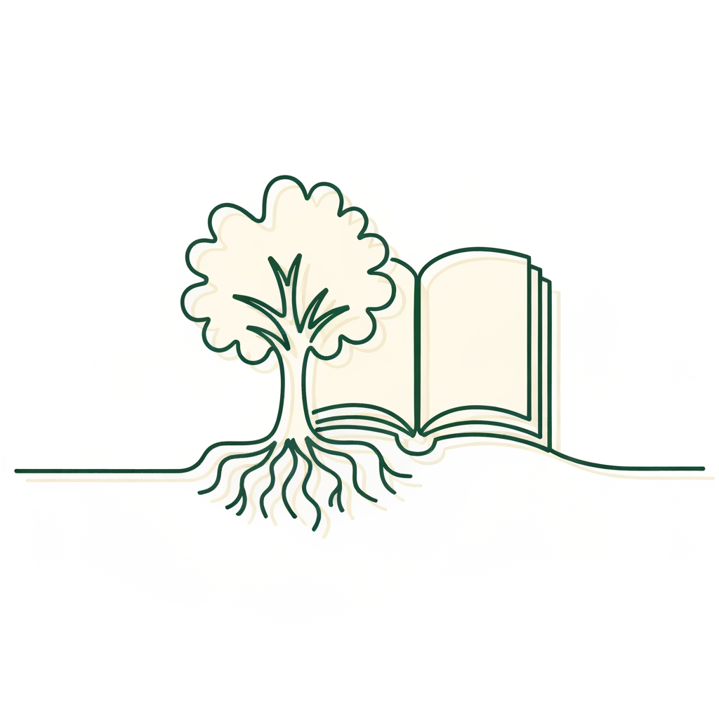 AI Design for Minimalist & ModernIcon: A single continuous line forming an oak tree and an open book.Colors: Deep forest green and soft cream.Vibe: Smart, calm, and educational.
