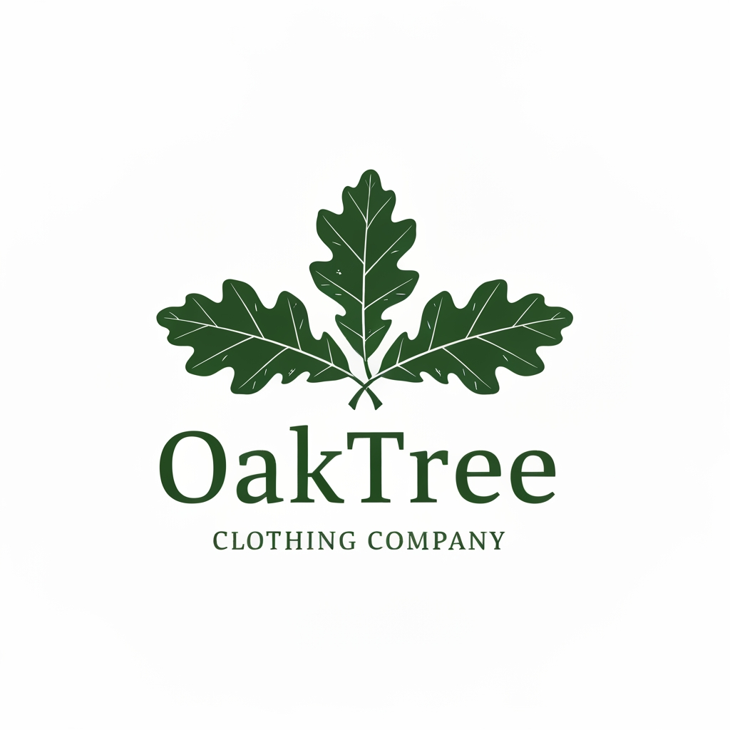 AI Design for Right now i just need you to make a logo for a clothing company OakTree and i need you to represent it with 3 leaves ok