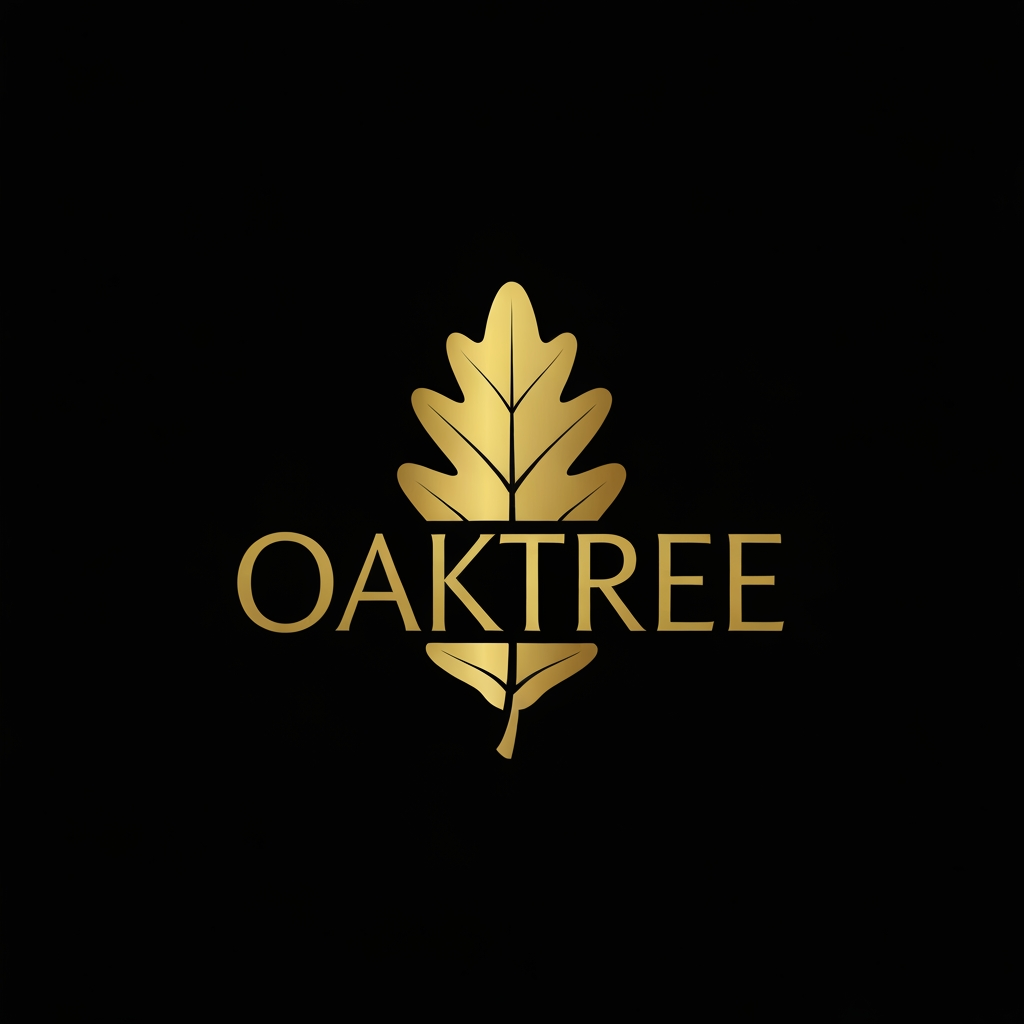 AI Design for Right now i just need you to make a logo for a clothing company OakTree and i need you to represent it with money ok man the color of the backgroudn should be balack the text and the leaves should be golden