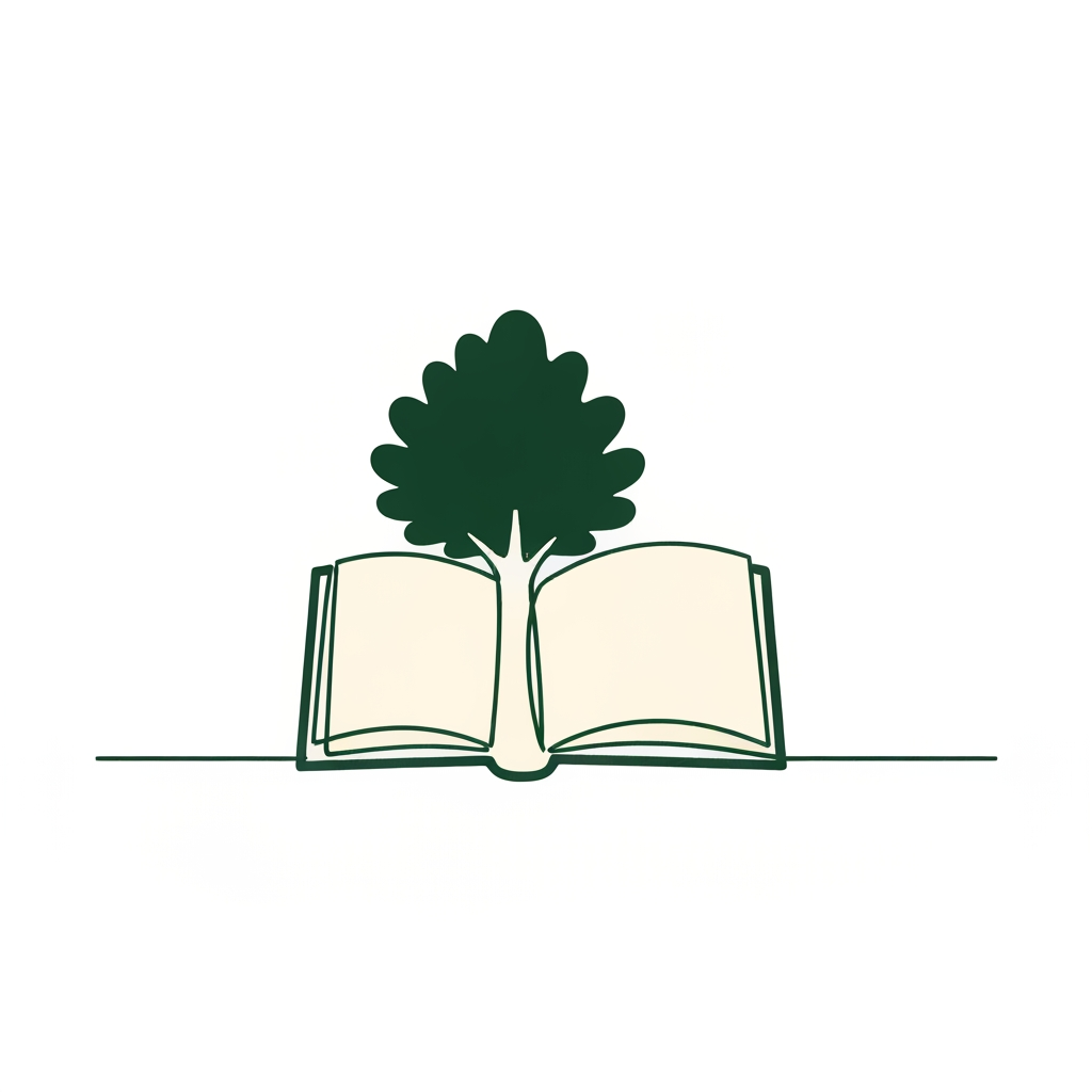 AI Design for Minimalist & ModernIcon: A single continuous line forming an oak tree and an open book.Colors: Deep forest green and soft cream.Vibe: Smart, calm, and educational.