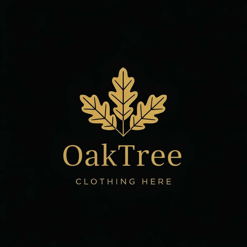 AI Design for Right now i just need you to make a logo for a clothing company OakTree and i need you to represent it with 3 leaves ok man the color of the backgroudn should be balack the text and the leaves should be golden