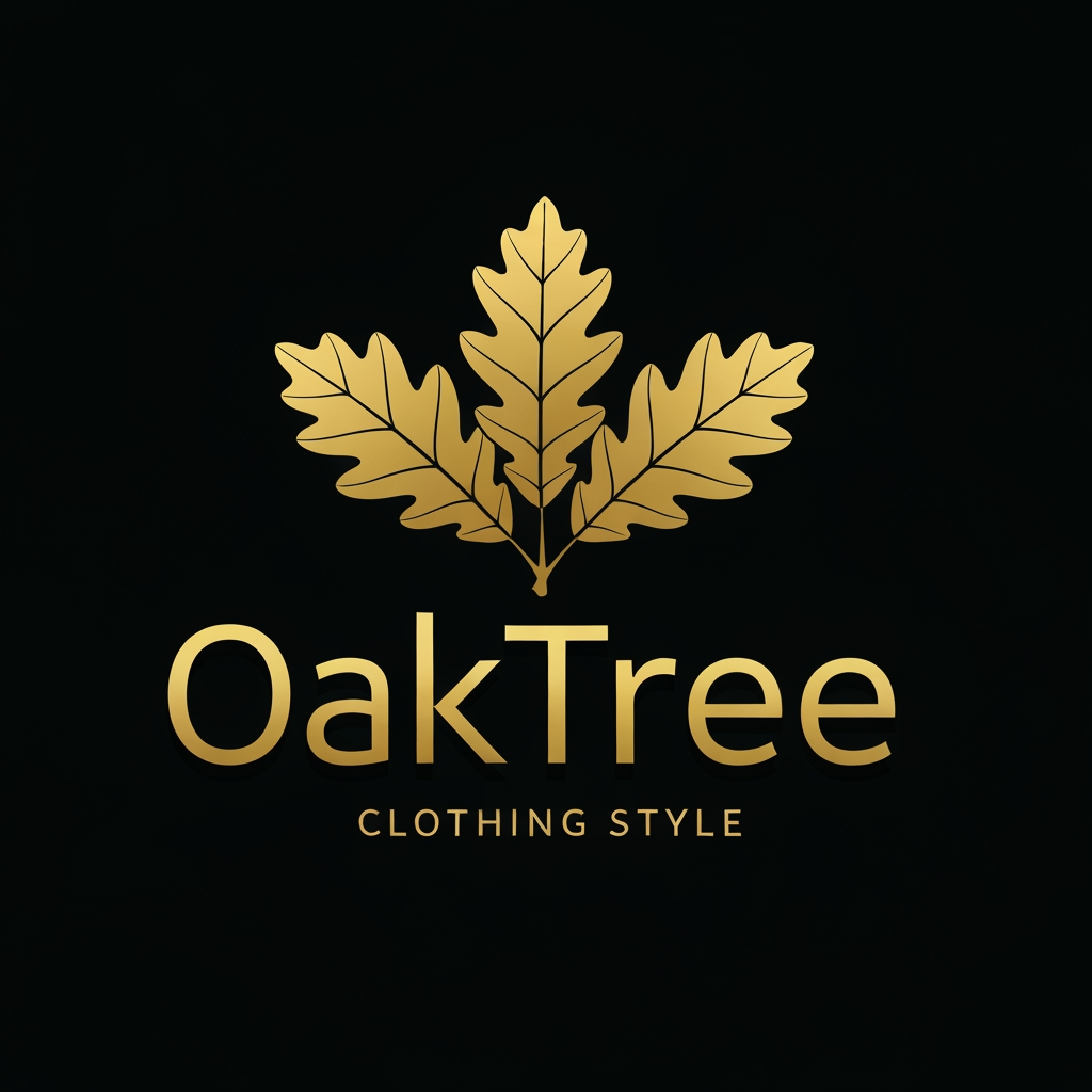 AI Design for Right now i just need you to make a logo for a clothing company OakTree and i need you to represent it with 3 leaves ok man the color of the backgroudn should be balack the text and the leaves should be golden