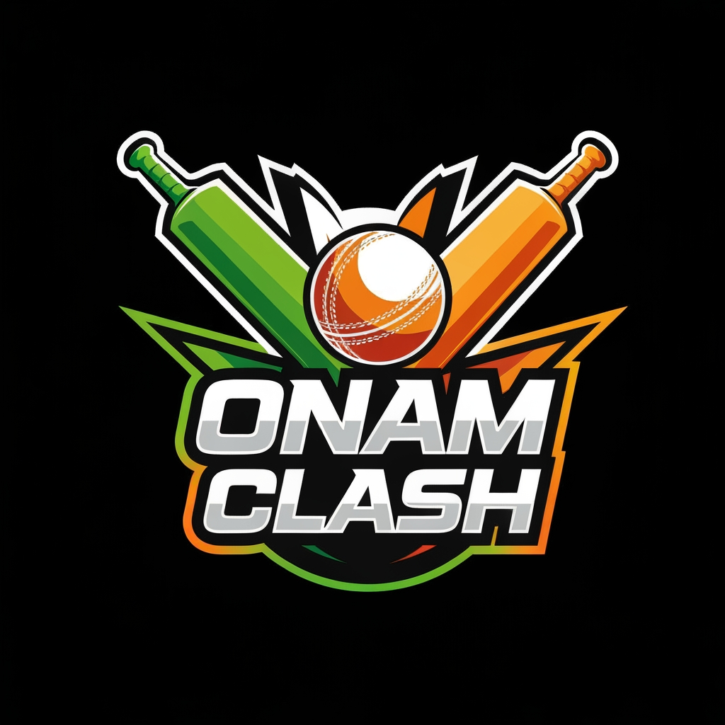 AI Design for make a sporty title(logo) for an cricket tournament named "onam clash"