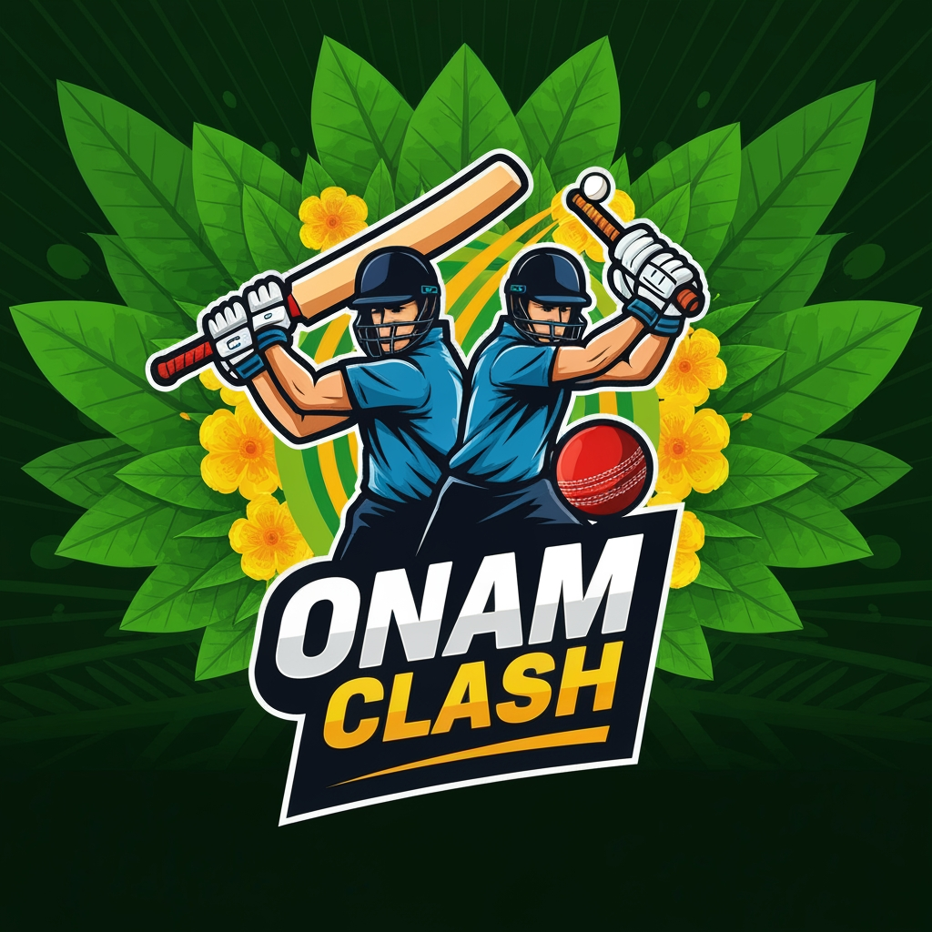 AI Design for make a sporty title(logo) for an cricket tournament named "onam clash"