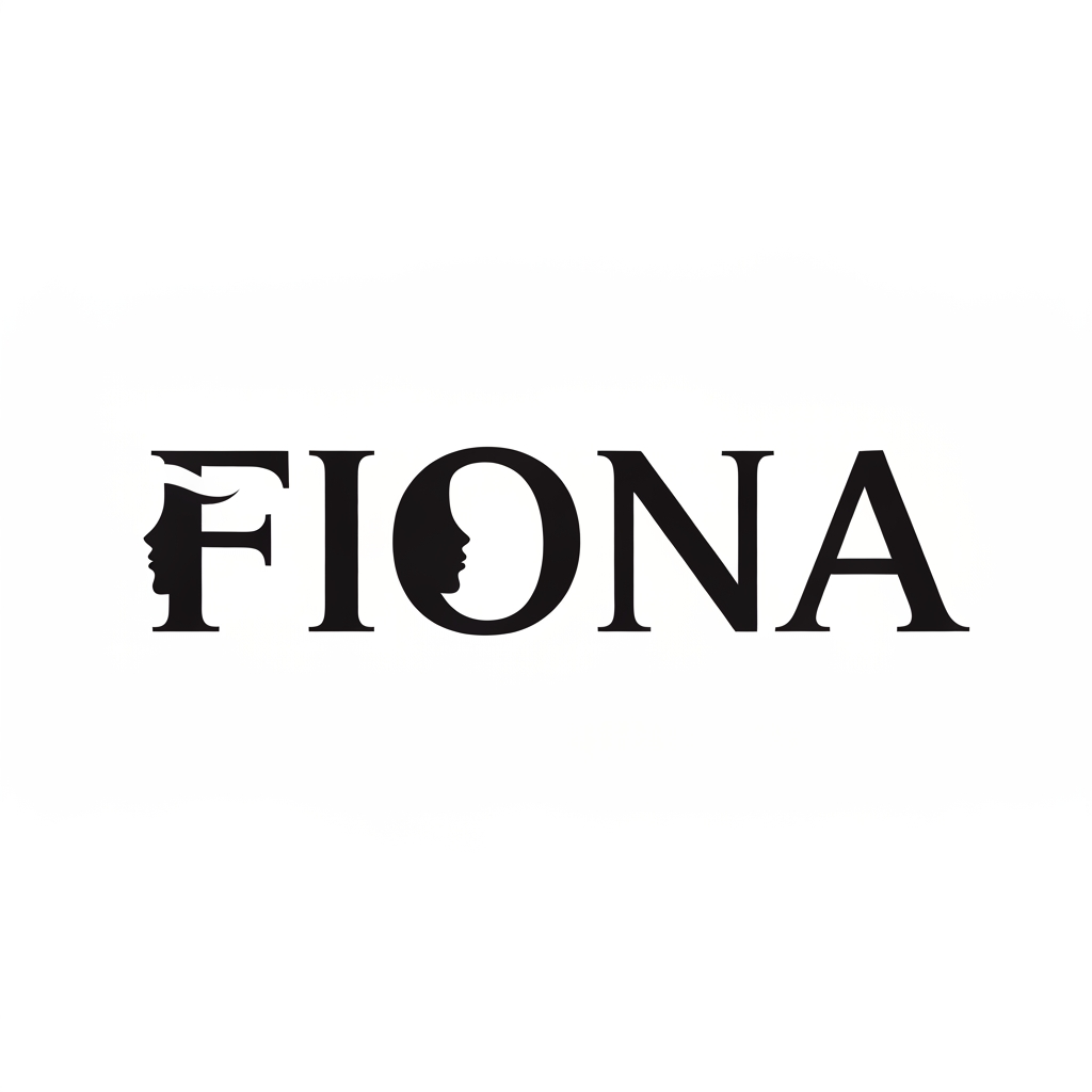 AI Design for i want to creat a logo for my shop the shope name is "FIONA" use font stylish and bold in black colour and use background colour White also i want a logo for word F with a lady face but no eye because i am selling products which is using by girls women so make a fantastic minimal bestest shape logo for me