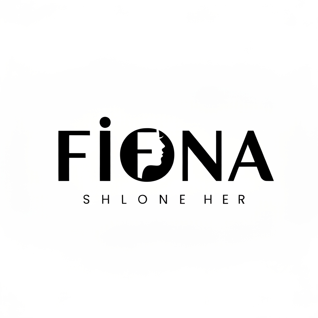 AI Design for i want to creat a logo for my shop the shope name is "FIONA" use font stylish and bold in black colour and use background colour White also i want a logo for word F with a lady face but no eye because i am selling products which is using by girls women so make a fantastic minimal bestest shape logo for me