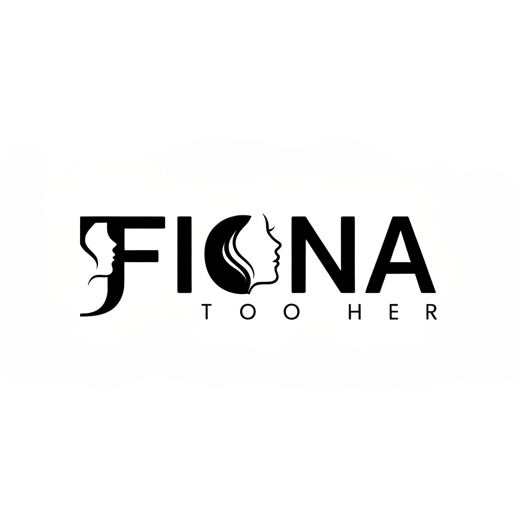 AI Design for i want to creat a logo for my shop the shope name is "FIONA" use font stylish and bold in black colour and use background colour White also i want a logo for word F with a lady face but no eye because i am selling products which is using by girls women so make a fantastic minimal bestest shape logo for me