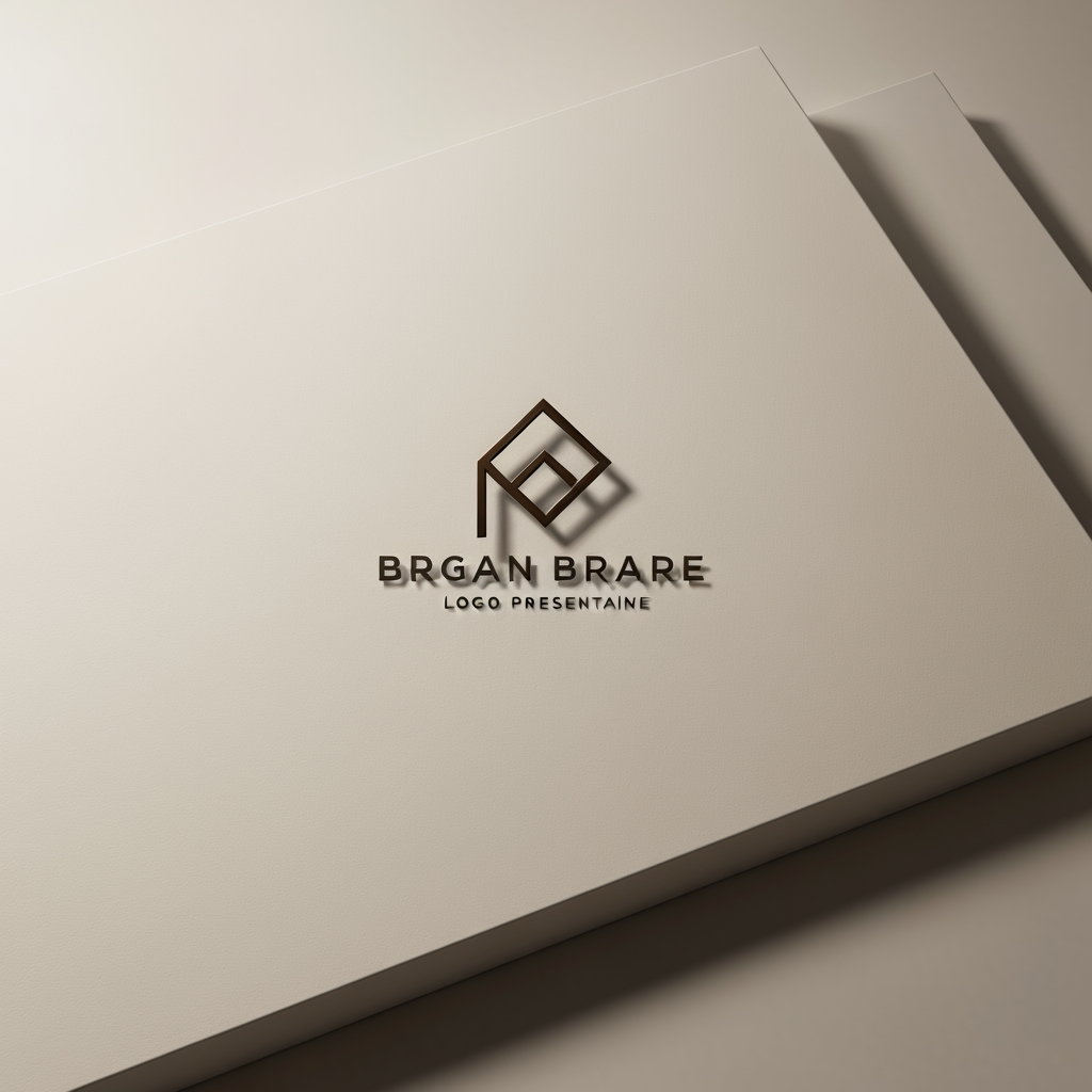 AI Design for Premium logo presentation mockup concept for Brand identity directions for a client. Logo or brand mark displayed on a clean neutral surface with subtle depth, refined shadow, precise alignment, elegant design-studio presentation, no extra readable text.