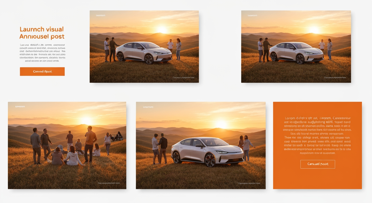 AI Design for Landscape launch announcement visual concept for Carousel posts for a product launch. Energetic campaign image, strong focal object or scene, clean branded atmosphere, generous open space for announcement copy to be added later, no rendered typography.