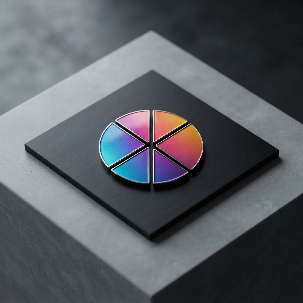 AI Design for Premium logo presentation mockup concept for Create a vibrant, modern visual identity using colorful quarter-circle gradients against a deep black background to establish a bold, high-energy brand presence.. Logo or brand mark displayed on a clean neutral surface with subtle depth, refined shadow, precise alignment, elegant design-studio presentation, no extra readable text.
Incorporate the attached brand element reference image (Reference A: brand element "Enixal") into the composition where natural — preserve the depicted brand element's appearance.