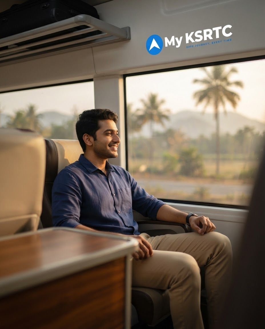 AI Design for Portrait social feed visual for  brand. Scroll-stopping focal point, editorial crop, balanced foreground and background, designed for a 4:5 feed placement, no generated text or UI elements.

Incorporate the attached brand element reference image (Reference A: brand element "My KSRTC Logo") into the composition where natural — preserve the depicted brand element's appearance.