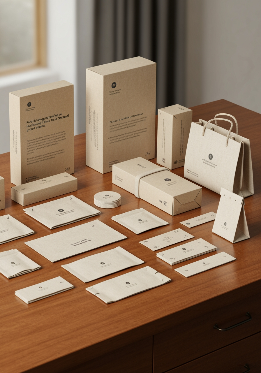 AI Design for Premium packaging mockup concept for i want to make a logo - for an ed tech brand for the betterment of indina school systems. Brand identity applied to realistic boxes, pouches, labels, wraps, or bags as appropriate, polished tabletop scene, tactile materials, no invented readable copy.