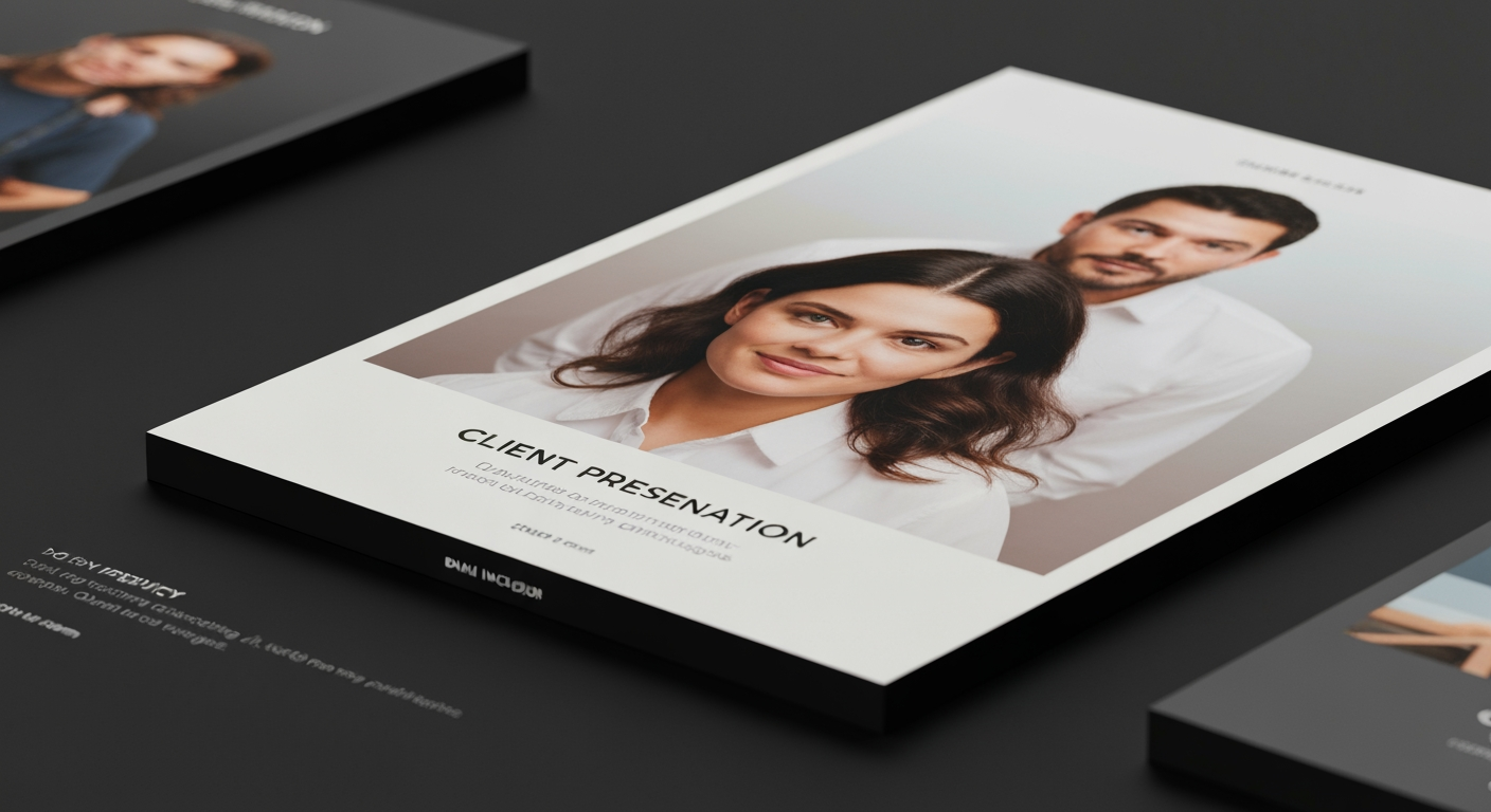 AI Design for Client presentation mockup concept for Brand identity directions for a client. Polished scene showing the design direction applied to a realistic surface, screen, poster, or object, premium agency presentation style, no readable placeholder text.