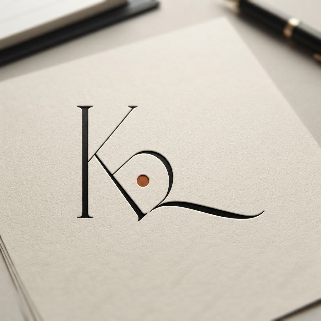 AI Design for Premium logo presentation mockup concept for Create a sophisticated brand system featuring minimalist typography and clean geometric accents that reflect high-end agency elegance.. Logo or brand mark displayed on a clean neutral surface with subtle depth, refined shadow, precise alignment, elegant design-studio presentation, no extra readable text.
Incorporate the attached brand element reference image (Reference A: brand element "K&R Minimalist Mark") into the composition where natural — preserve the depicted brand element's appearance.