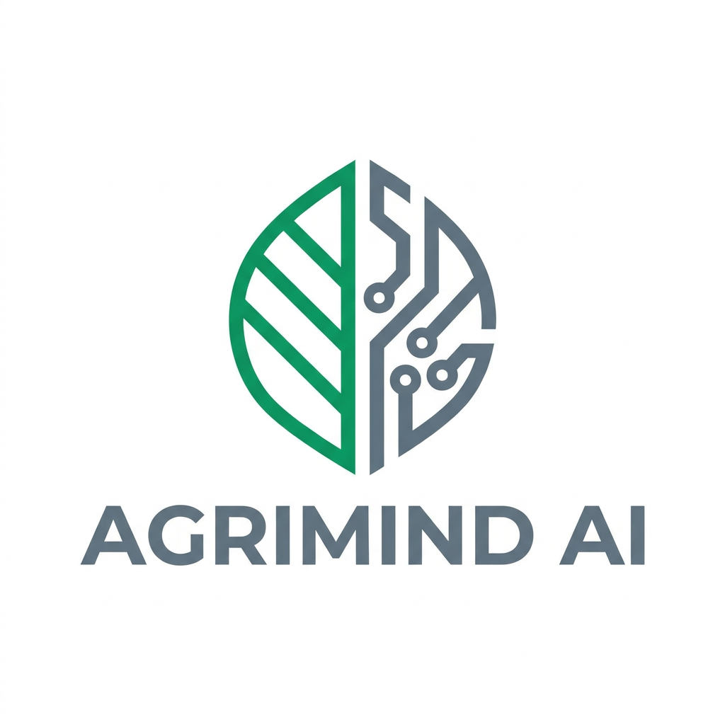 AI Design for A minimalist and modern logo design for AgriMind AI featuring a stylized fusion of a sprouting plant leaf and a digital circuit board pattern. The color palette uses professional shades of emerald green and slate grey on a clean white background, utilizing bold lines and geometric precision for a high-tech agricultural tech brand identity.