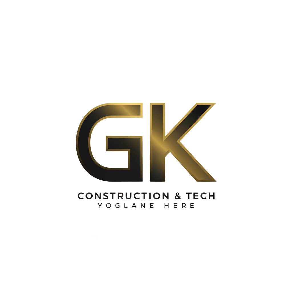AI Design for Minimalist logo design, lettermark "GK" for a construction and tech brand, geometric sans-serif construction, clean lines, bold architectural structure, modern aesthetic, professional, vector style, flat white background, black and metallic gold color palette, high contrast, symmetrical, balanced.