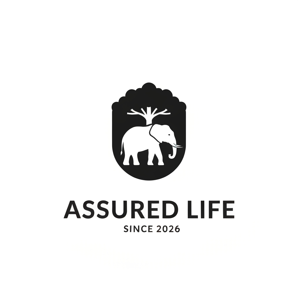 AI Design for Create a professional, modern, trending minimalist logo for a life 
insurance company named "Assured Life". Use a clever negative space 
design technique where the silhouette of an elephant is subtly hidden 
inside the main shape of the logo — for example inside a shield, a 
circle, or a tree canopy — visible only when you look closely, symbolizing 
strength, memory, loyalty and family protection, which are core values 
of life insurance. The design should be flat, vector-style, two-tone 
color palette, clean and elegant, currently trending in modern corporate 
branding — similar to award-winning negative space logos used by top 
global brands. Include the text "ASSURED LIFE" in bold uppercase 
lettering below the icon, with a smaller tagline "SINCE 2026" underneath. 
White background, no clutter, simple enough to be recognizable even as 
a small icon or app logo.