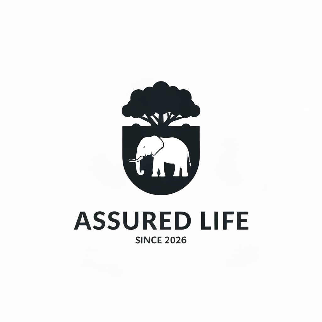 AI Design for Create a professional, modern, trending minimalist logo for a life 
insurance company named "Assured Life". Use a clever negative space 
design technique where the silhouette of an elephant is subtly hidden 
inside the main shape of the logo — for example inside a shield, a 
circle, or a tree canopy — visible only when you look closely, symbolizing 
strength, memory, loyalty and family protection, which are core values 
of life insurance. The design should be flat, vector-style, two-tone 
color palette, clean and elegant, currently trending in modern corporate 
branding — similar to award-winning negative space logos used by top 
global brands. Include the text "ASSURED LIFE" in bold uppercase 
lettering below the icon, with a smaller tagline "SINCE 2026" underneath. 
White background, no clutter, simple enough to be recognizable even as 
a small icon or app logo.