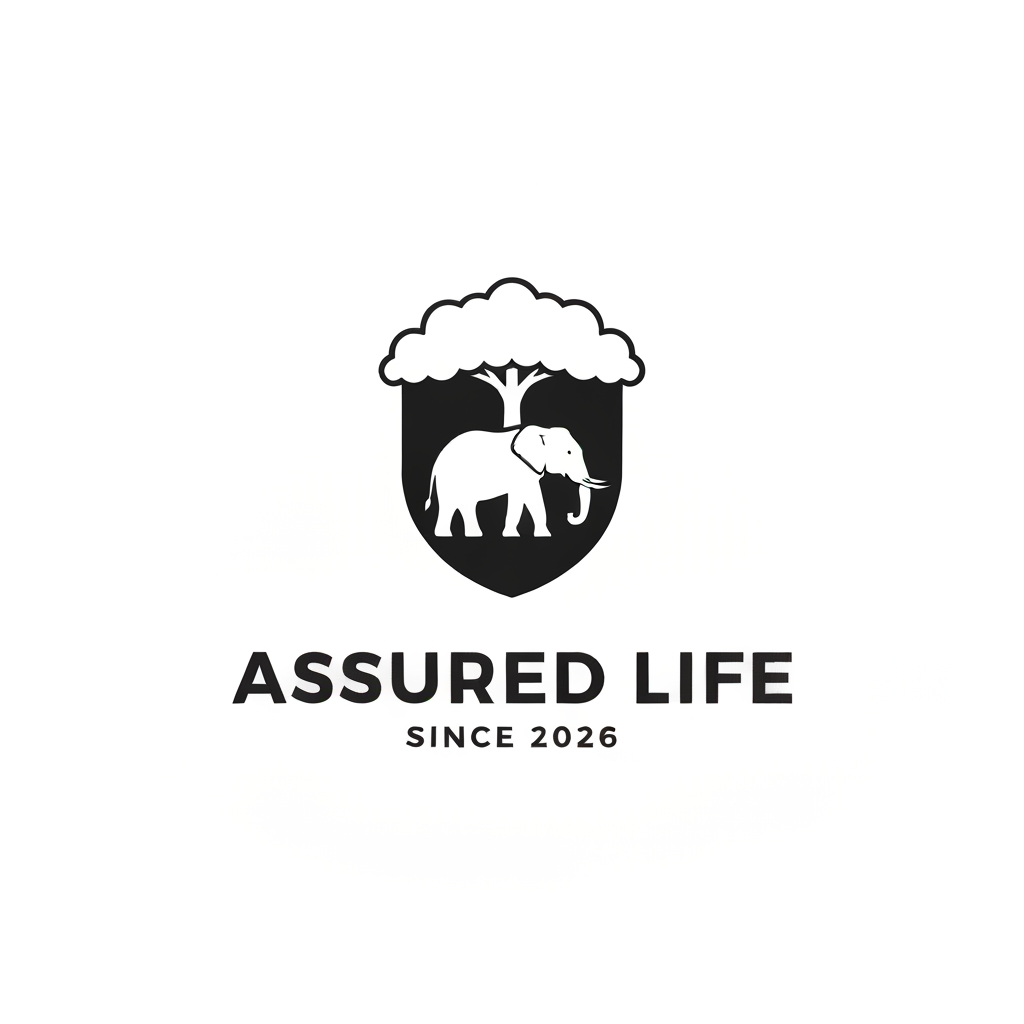 AI Design for Create a professional, modern, trending minimalist logo for a life 
insurance company named "Assured Life". Use a clever negative space 
design technique where the silhouette of an elephant is subtly hidden 
inside the main shape of the logo — for example inside a shield, a 
circle, or a tree canopy — visible only when you look closely, symbolizing 
strength, memory, loyalty and family protection, which are core values 
of life insurance. The design should be flat, vector-style, two-tone 
color palette, clean and elegant, currently trending in modern corporate 
branding — similar to award-winning negative space logos used by top 
global brands. Include the text "ASSURED LIFE" in bold uppercase 
lettering below the icon, with a smaller tagline "SINCE 2026" underneath. 
White background, no clutter, simple enough to be recognizable even as 
a small icon or app logo.