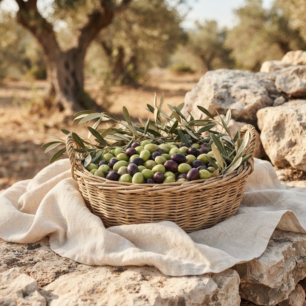 AI Design for Create another premium Anatolive brand image using the existing Brand Guide and Gallery as visual references.
Create an authentic Mediterranean olive harvest scene in Turkey.
Show a traditional woven basket filled with freshly harvested green and purple olives, olive branches, natural linen fabric and rustic natural stone.
No olive oil bottle, no packaging, no labels and no logos.
Match the established Anatolive visual identity:
warm Mediterranean sunlight, muted olive green, cream, beige and earthy brown tones, authentic natural textures, elegant composition, sophisticated but rustic, premium editorial photography.
Photorealistic high-end commercial food and lifestyle photography.
Natural sunlight, realistic shadows and subtle depth of field.
No text, no artificial colors, no generic stock-photo appearance.