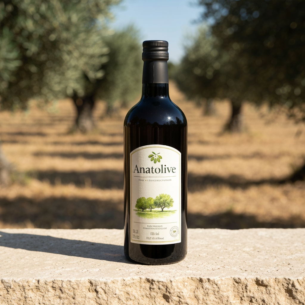 AI Design for Use the attached My Assets image as the exact product reference.
Create a professional product photograph of THIS EXACT Anatolive bottle.
The bottle must visually match the reference image.
Do not redesign the bottle or label.
Place the bottle on a simple natural beige stone surface with a softly blurred olive grove background.
Photorealistic commercial product photography.
Warm natural Mediterranean sunlight.
One bottle only.
No other products.
No text.
