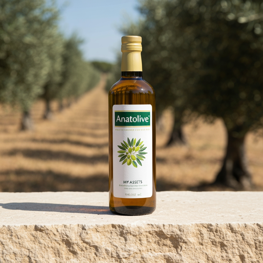 AI Design for Use the attached My Assets image as the exact product reference.
Create a professional product photograph of THIS EXACT Anatolive bottle.
The bottle must visually match the reference image.
Do not redesign the bottle or label.
Place the bottle on a simple natural beige stone surface with a softly blurred olive grove background.
Photorealistic commercial product photography.
Warm natural Mediterranean sunlight.
One bottle only.
No other products.
No text.