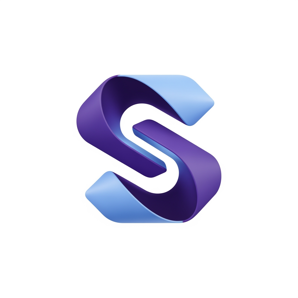 AI Design for Premium modern logo for a technology marketplace called SkillServe.
Create a compact abstract symbol combining two interlocking S shapes,
representing skilled people serving customers and connecting locally.
Modern 3D appearance, smooth geometric form, deep indigo and purple
with soft blue accents, premium startup branding, trustworthy and
friendly, minimal, recognizable at small sizes, no wrench, no hammer,
no toolbox, no generic handyman symbol, transparent background.