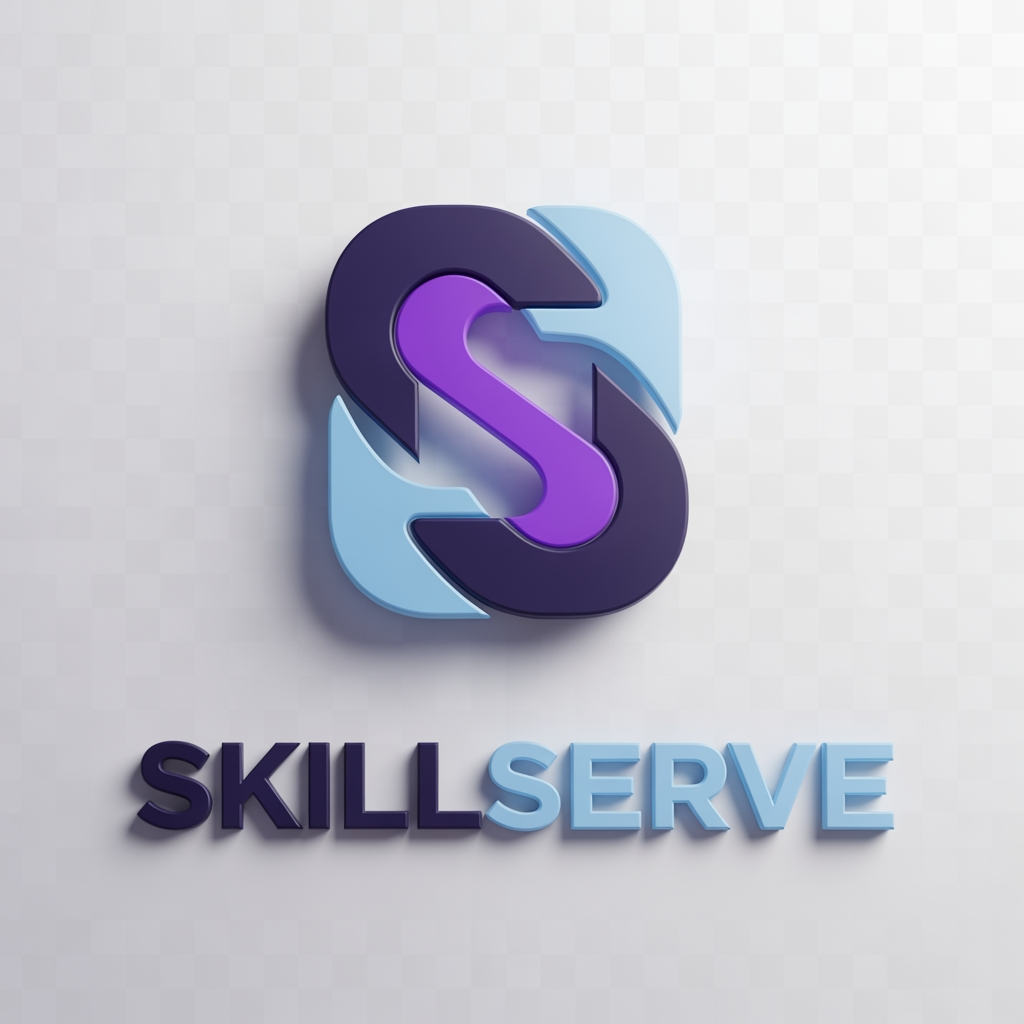 AI Design for Create an iconic premium 3D logo for “SkillServe”, a technology marketplace connecting customers with skilled local service professionals.
Design a unique abstract symbol made from three interlocking rounded geometric forms. The forms should subtly create an “S” silhouette while representing people, skills, and connection.
The logo should NOT literally depict a person, wrench, house, toolbox, handshake, or location pin. Instead, communicate the meaning through abstract geometry and negative space.
Make the symbol compact, bold, symmetrical, and instantly recognizable. It should look excellent at both 32px and large sizes.
Use a sophisticated combination of deep indigo, electric purple, and soft sky blue. Smooth premium 3D material, subtle glass-like highlights, controlled shadows, elegant bevels, clean studio lighting.
Pair the icon with a bold modern geometric “SkillServe” wordmark.
Overall aesthetic: Stripe-level simplicity, modern fintech/SaaS quality, premium startup identity, memorable, trustworthy, innovative.
Transparent background.
No tagline.
No extra text.
No mockup.