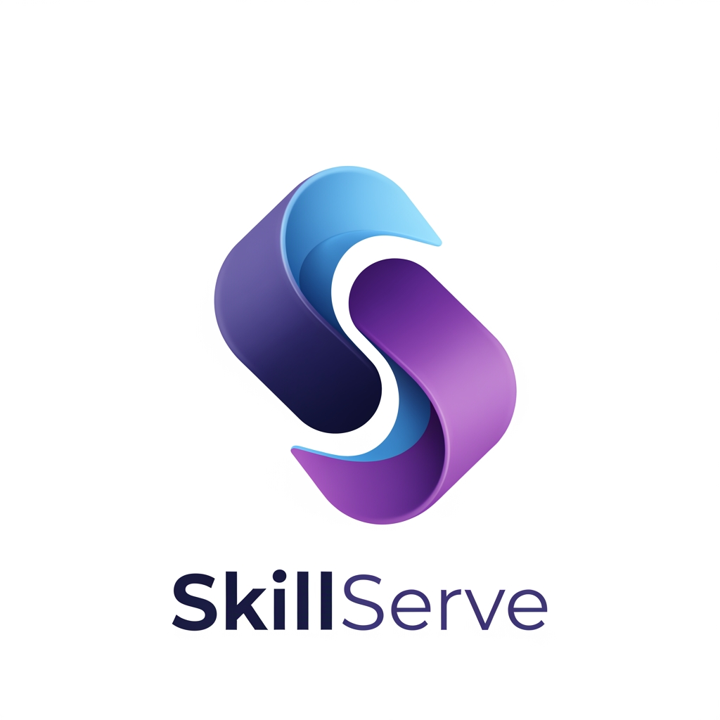 AI Design for Premium modern logo for a technology marketplace called SkillServe.
Create a compact abstract symbol combining two interlocking S shapes,
representing skilled people serving customers and connecting locally.
Modern 3D appearance, smooth geometric form, deep indigo and purple
with soft blue accents, premium startup branding, trustworthy and
friendly, minimal, recognizable at small sizes, no wrench, no hammer,
no toolbox, no generic handyman symbol, transparent background.
