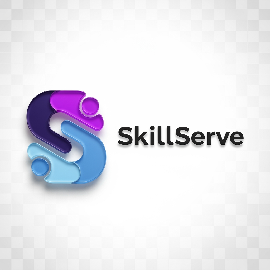 AI Design for Create an iconic premium 3D logo for “SkillServe”, a technology marketplace connecting customers with skilled local service professionals.
Design a unique abstract symbol made from three interlocking rounded geometric forms. The forms should subtly create an “S” silhouette while representing people, skills, and connection.
The logo should NOT literally depict a person, wrench, house, toolbox, handshake, or location pin. Instead, communicate the meaning through abstract geometry and negative space.
Make the symbol compact, bold, symmetrical, and instantly recognizable. It should look excellent at both 32px and large sizes.
Use a sophisticated combination of deep indigo, electric purple, and soft sky blue. Smooth premium 3D material, subtle glass-like highlights, controlled shadows, elegant bevels, clean studio lighting.
Pair the icon with a bold modern geometric “SkillServe” wordmark.
Overall aesthetic: Stripe-level simplicity, modern fintech/SaaS quality, premium startup identity, memorable, trustworthy, innovative.
Transparent background.
No tagline.
No extra text.
No mockup.