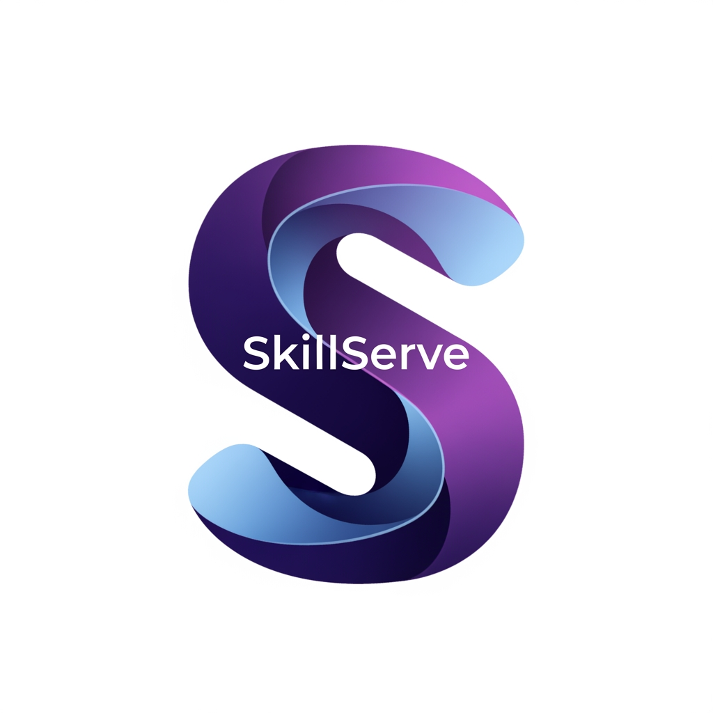 AI Design for Premium modern logo for a technology marketplace called SkillServe.
Create a compact abstract symbol combining two interlocking S shapes,
representing skilled people serving customers and connecting locally.
Modern 3D appearance, smooth geometric form, deep indigo and purple
with soft blue accents, premium startup branding, trustworthy and
friendly, minimal, recognizable at small sizes, no wrench, no hammer,
no toolbox, no generic handyman symbol, transparent background.
