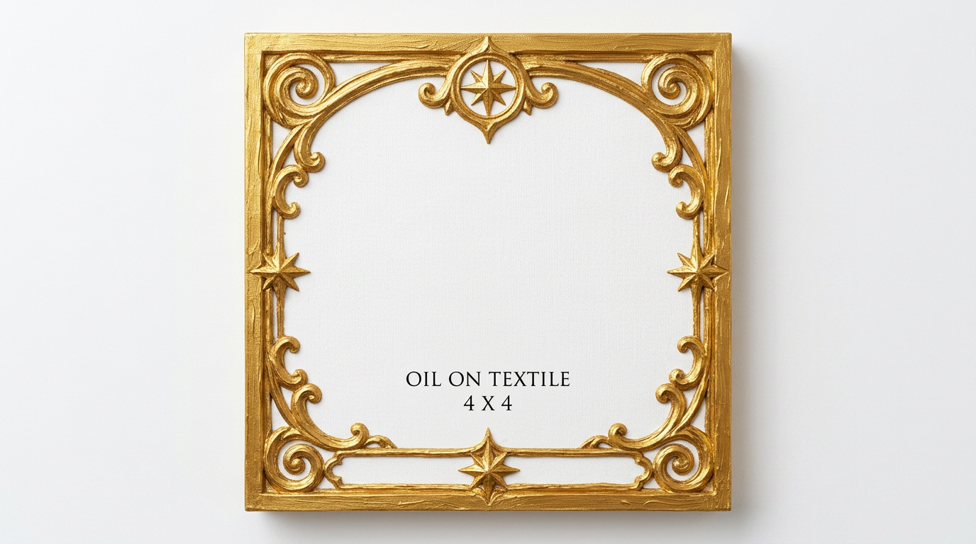 AI Design for create a minimal painterly oil paint textured frame like the one in the first image but the frame will look like the gold accents in the second image. make it unique and bold. only gold accent frame on solid white background. the design will look hand drawn and minimal, with space in the bottom for  text like in first image. the outside of the frame will be a exact rectangle. 3:2 ratio