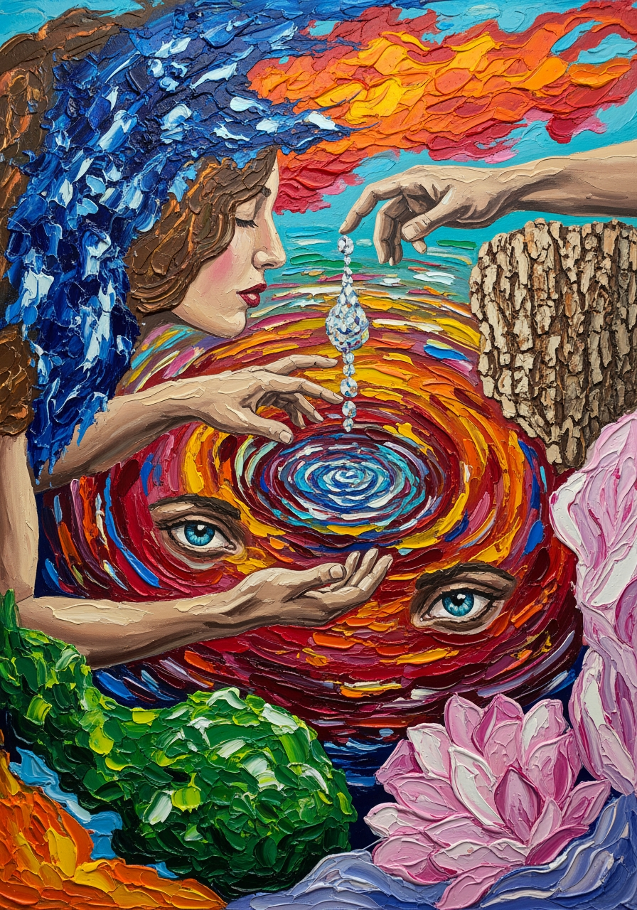 AI Design for create a new artwork similar that is based on the concept of 'desire'' , painterly, surreal, abstract colourful poetic artwork. dont copy reference image only follow textures