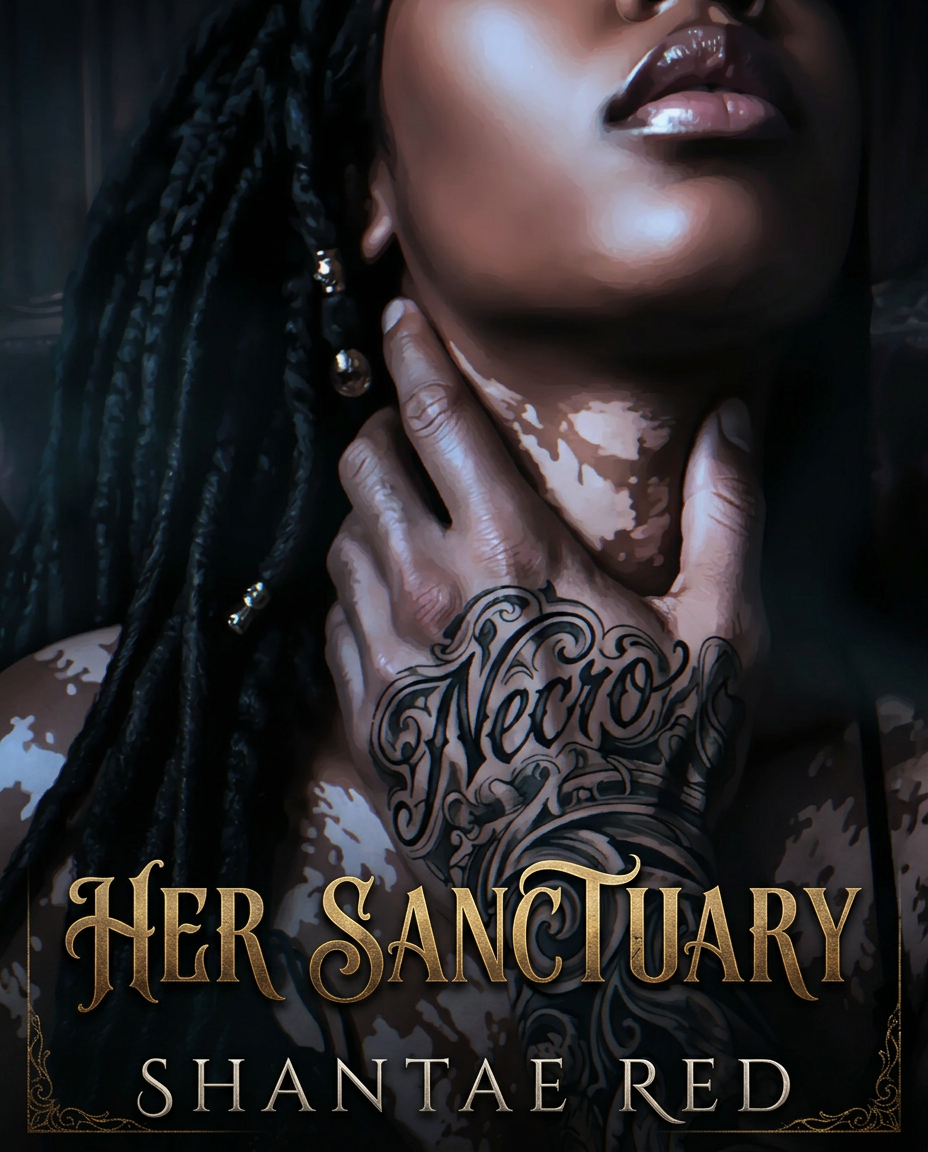 AI Design for add dark romance novel styled title and author name at the botom of this image , title is ''Her Sanctuary'' author name is ''Shantae Red''