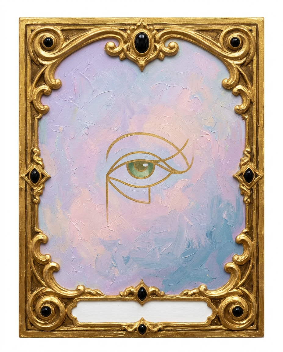 AI Design for create a minimal painterly oil paint textured frame like the one in the first image but the frame will look like the gold accents in the second image. make it unique and bold. only gold accent frame on solid white background. the design will look hand drawn and minimal, with space in the bottom for  text like in first image. the outside of the frame will be rectangle