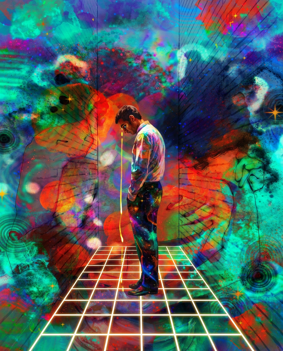 AI Design for redraw the second image in the exact same art style as the first image, painterly, surreal, abstract colourful